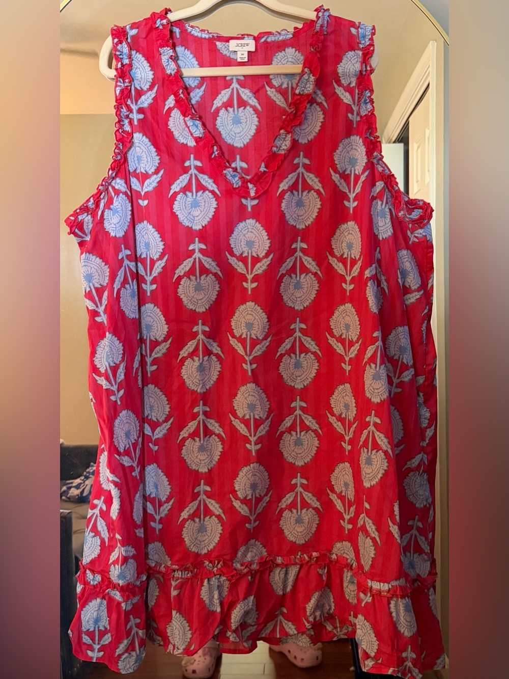 J. Crew Red Sleeveless Floral-Print V-Neck Dress